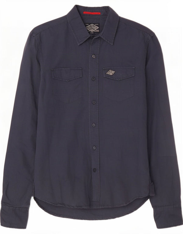 Superdry Camisa para hombre grande de algodón azul marino