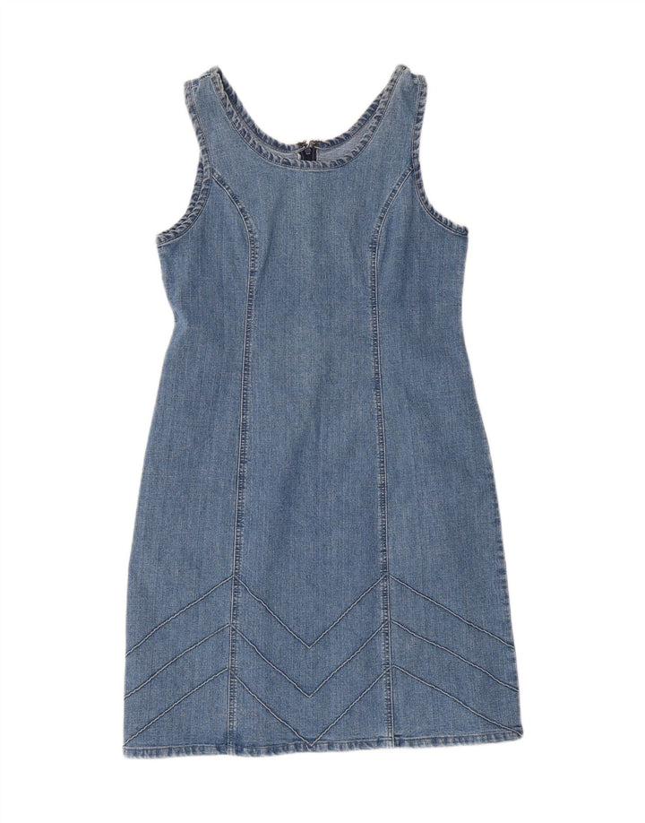 VINTAGE Womens Sleeveless Denim Dress UK 14 Medium Blue Vintage Vintage and Second-Hand Vintage from Messina Hembry 