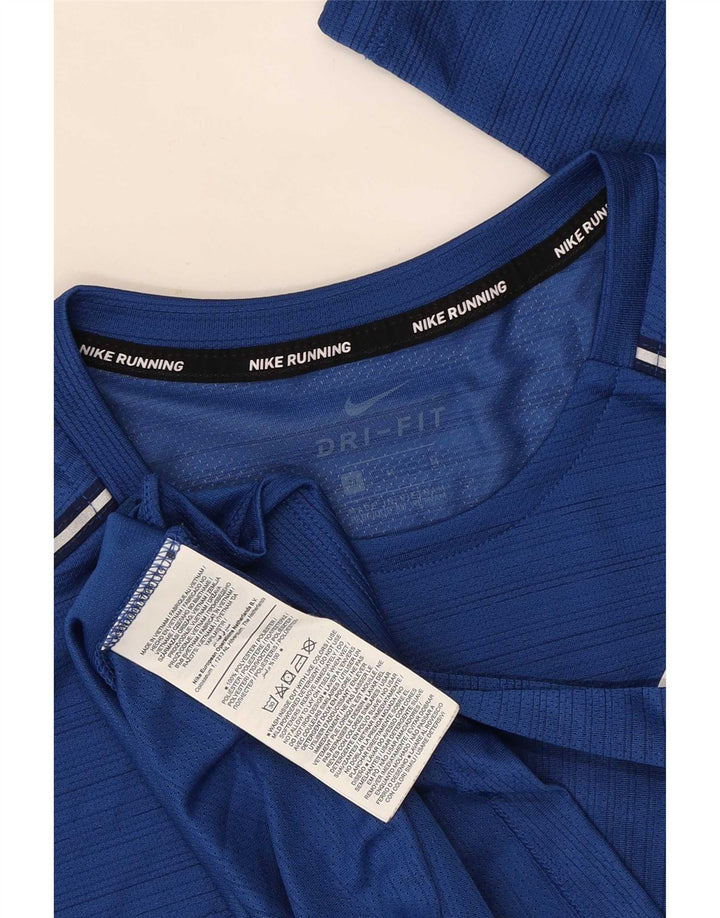 Top Nike Dri Fit da uomo a maniche lunghe in poliestere a righe blu medio