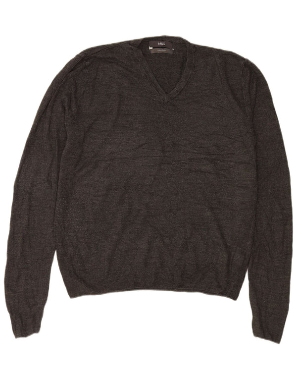 Marks & Spencer Mens V-Neck Jumper Sweater Large Grey Acrylic