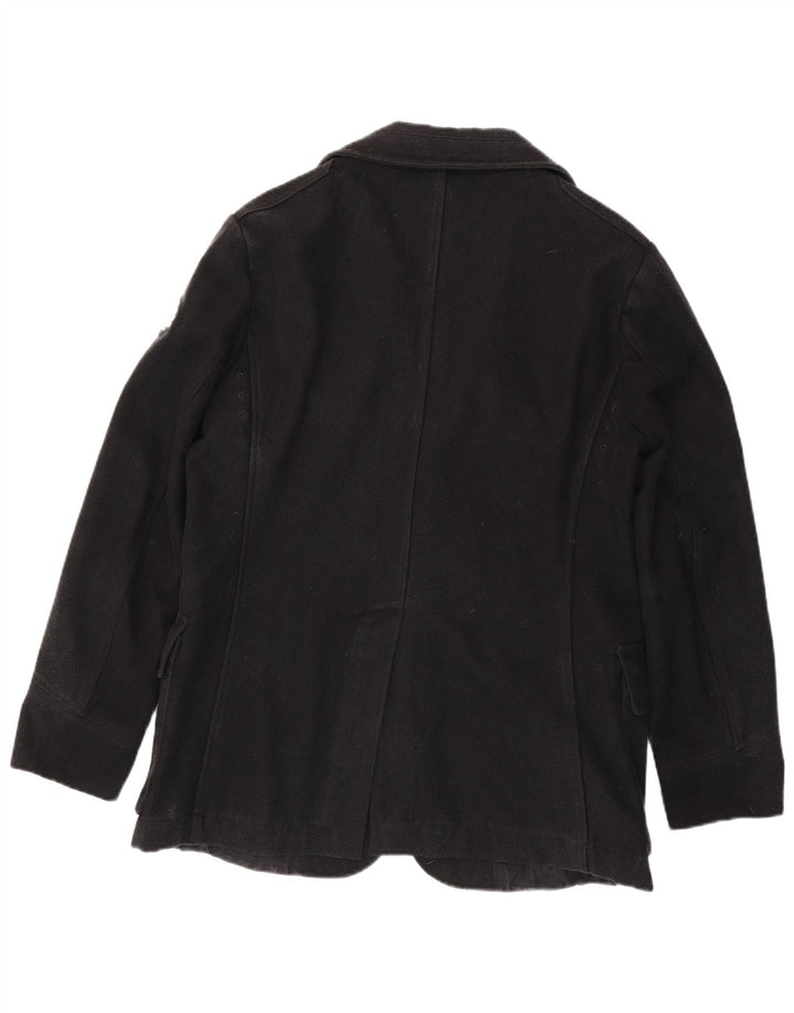 vintage Mens 2 Button Overcoat UK 40 Grande laine noire