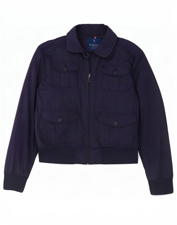 Giubbotto bomber da donna Playlife UK 16 grande poliestere a righe blu navy