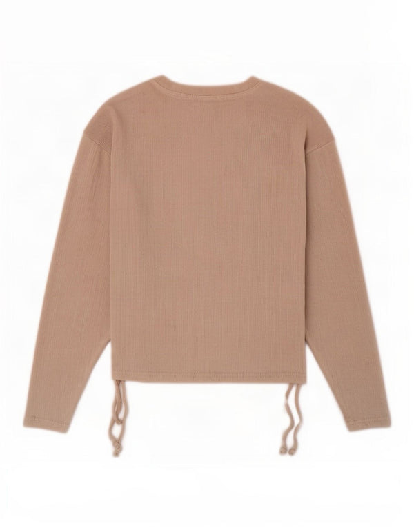 Zara Womens Top Long Sleeve UK 10 Small Beige Polyester