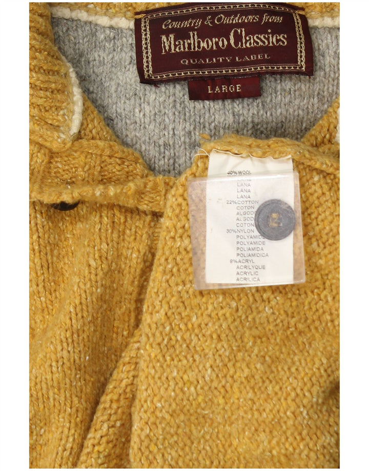 Marlboro Classics Maglione da uomo con bottoni e collo grande in lana gialla