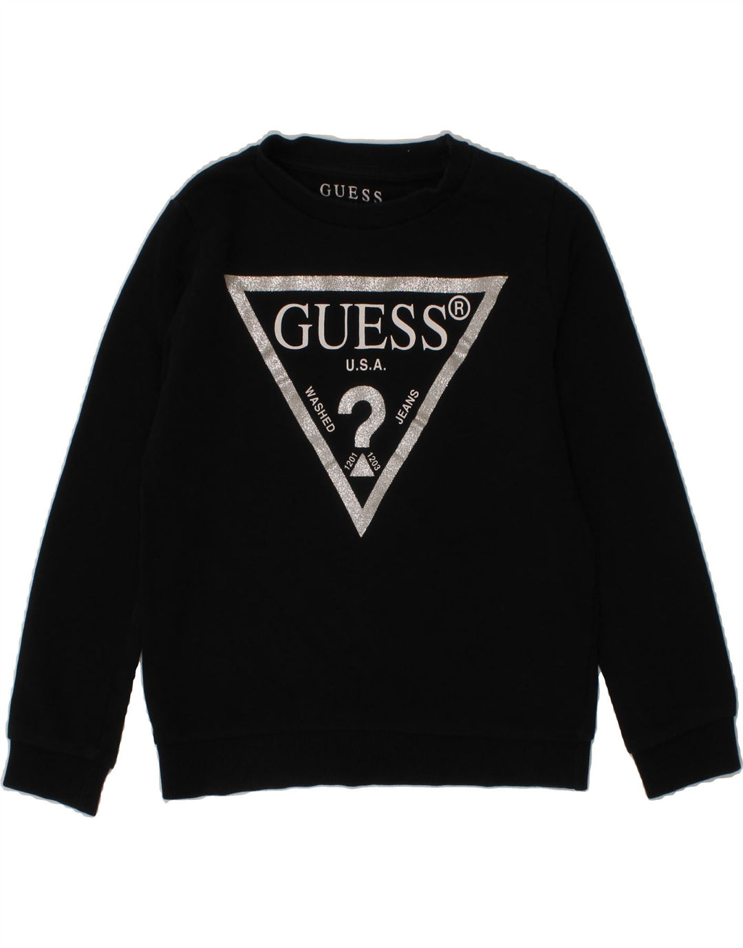 GUESS Girls Graphic Sweatshirt Jumper 5-6 Years Black Vintage Guess and Second-Hand Guess from Messina Hembry 
