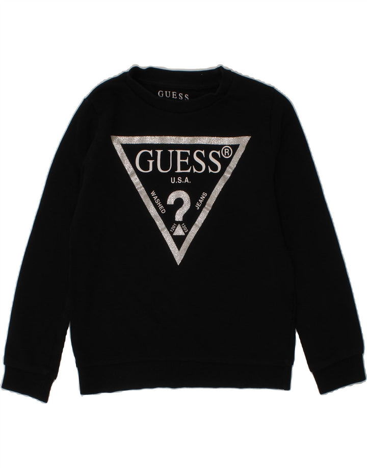 GUESS Girls Graphic Sweatshirt Jumper 5-6 Years Black Vintage Guess and Second-Hand Guess from Messina Hembry 