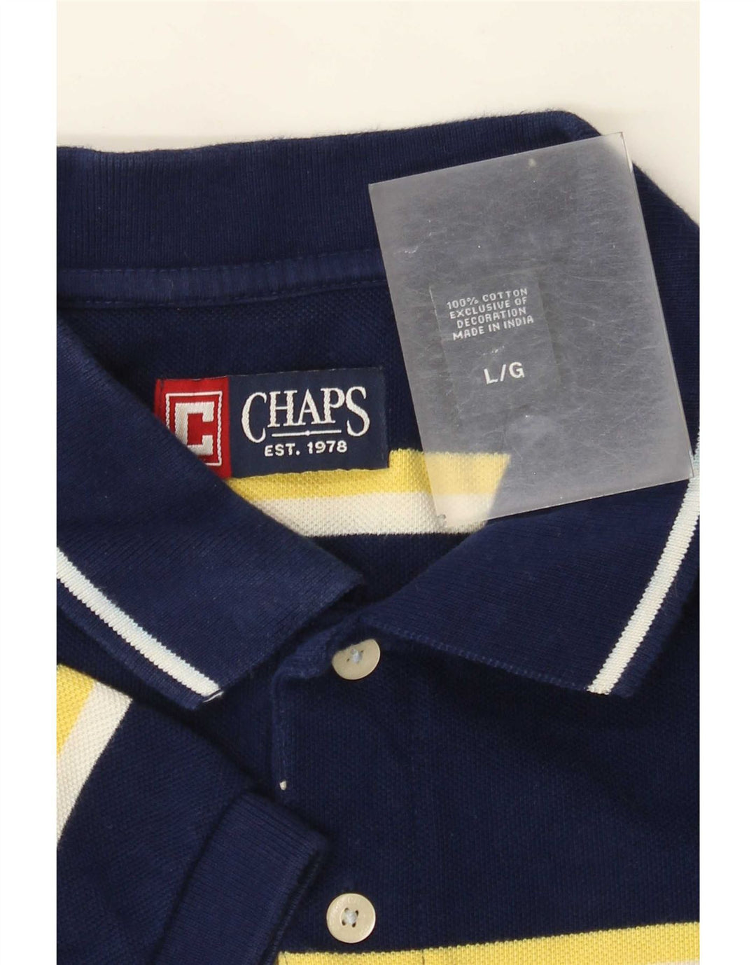 Chaps Mens Polo Shirt Large Navy Blue Striped Cotton
