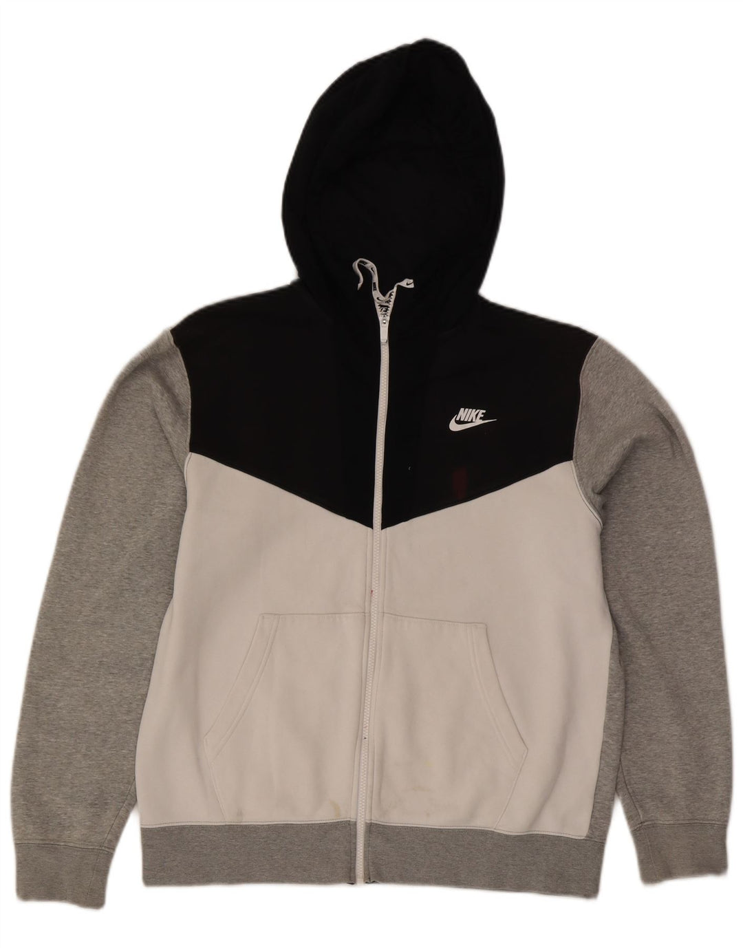 Nike Mens Zip Hoodie Sweater Medium Grey Colourblock Cotton