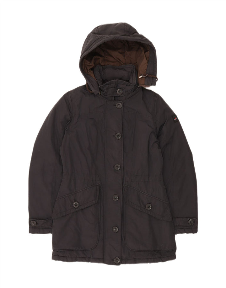 CANADIENS Womens Hooded Padded Coat IT 42 Medium Black Cotton
