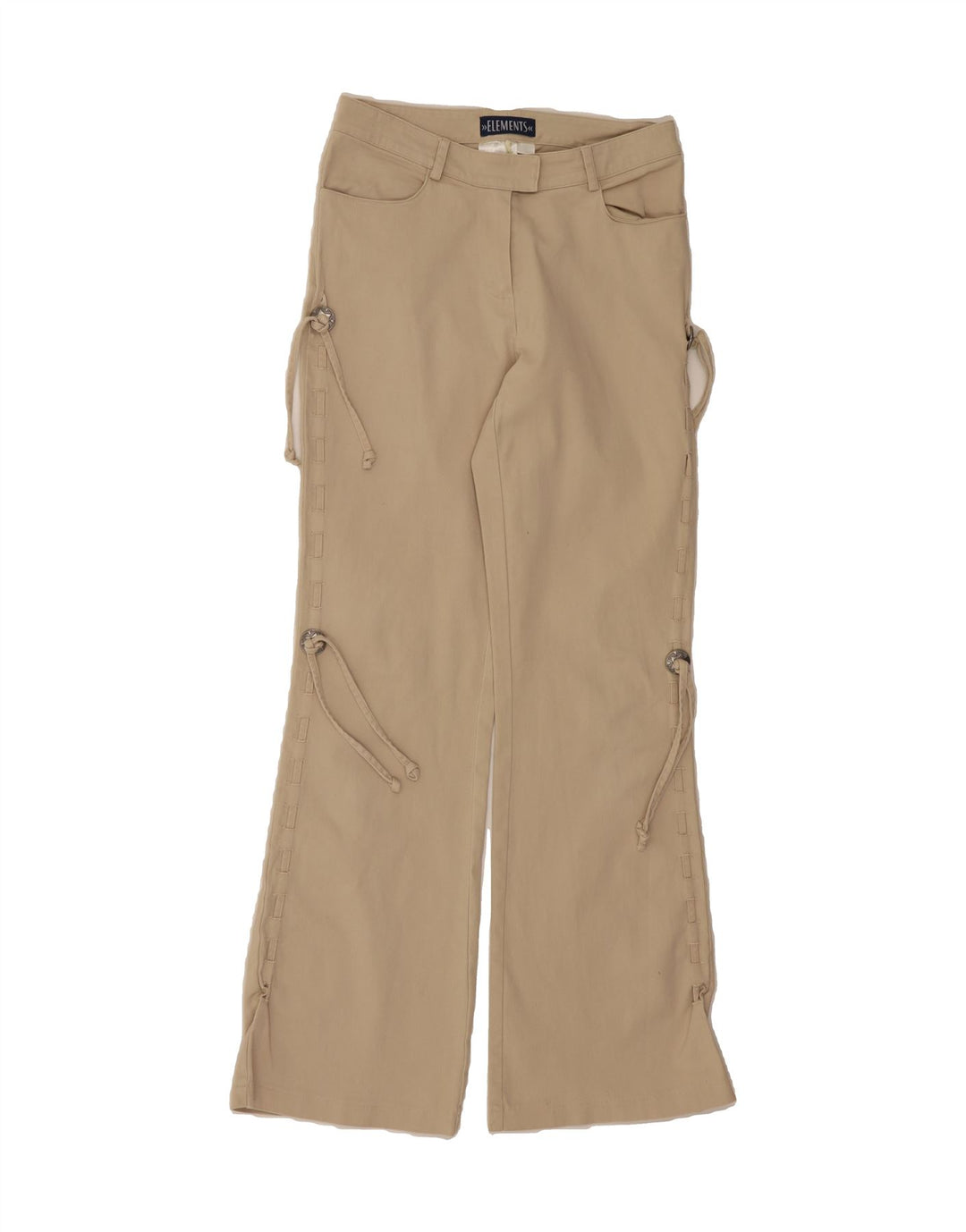 ELEMENTS Girls Bootcut Trousers 15-16 Years W26 L29 Beige Cotton Vintage Elements and Second-Hand Elements from Messina Hembry 