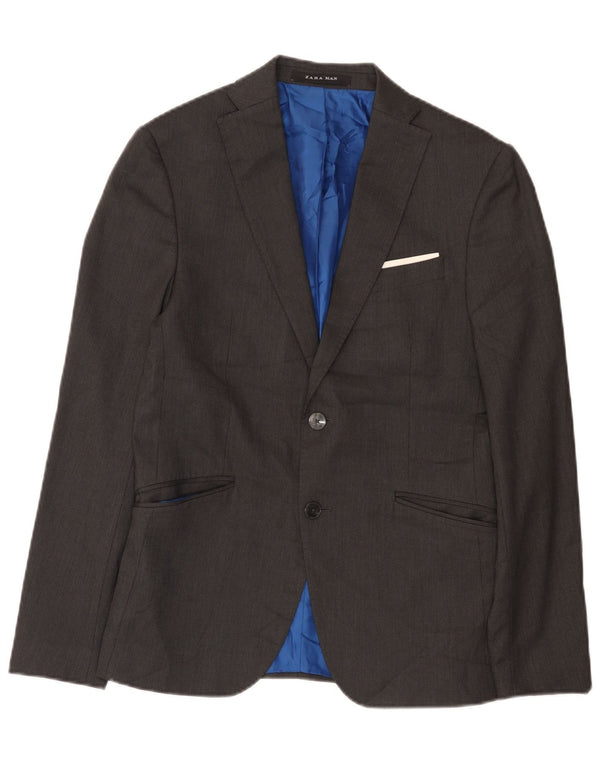 Zara Mens 2 Button Blazer Jacket EU 46 Small Grey Polyester