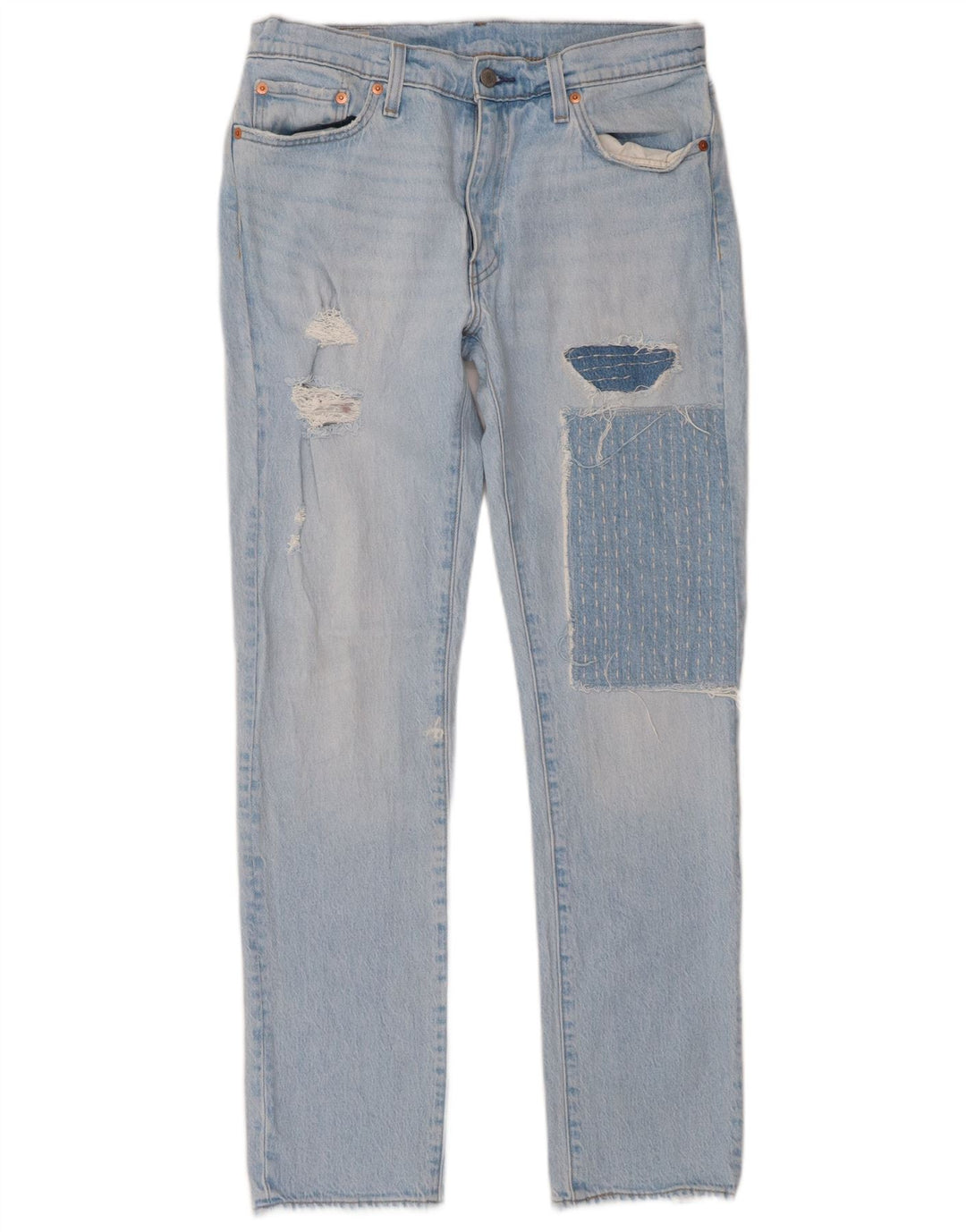 Levi's Womens 511 Distressed Slim Jeans W33 L32 Blue Patchwork Cotton