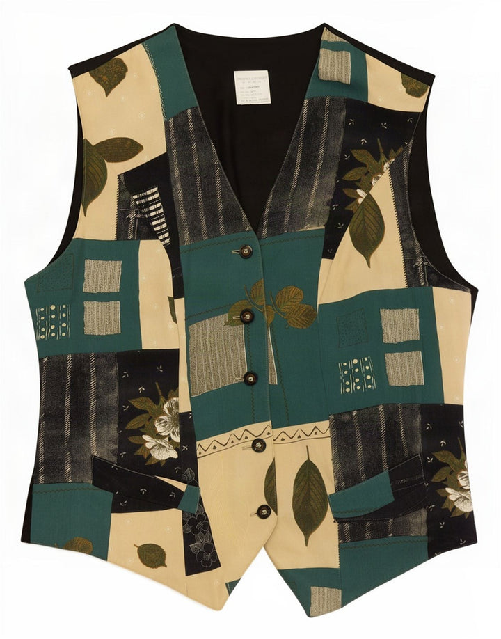 Gilet da donna vintage UK 14 Cupro patchwork multicolore medio