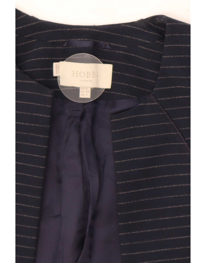 Hobbs Chaqueta tipo blazer abierta para mujer UK 8 Small Azul marino Poliéster a rayas