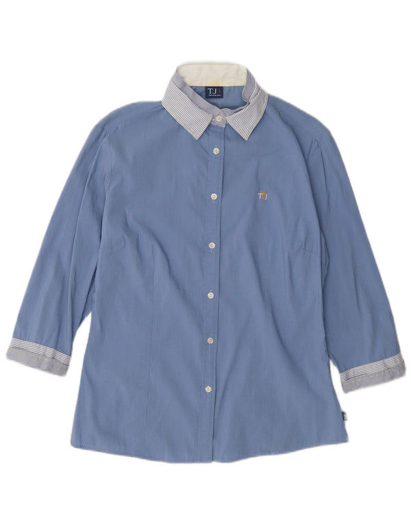Trussardi Jeans Womens 3/4 Sleeve Shirt UK 12 Medium Blue Pinstripe