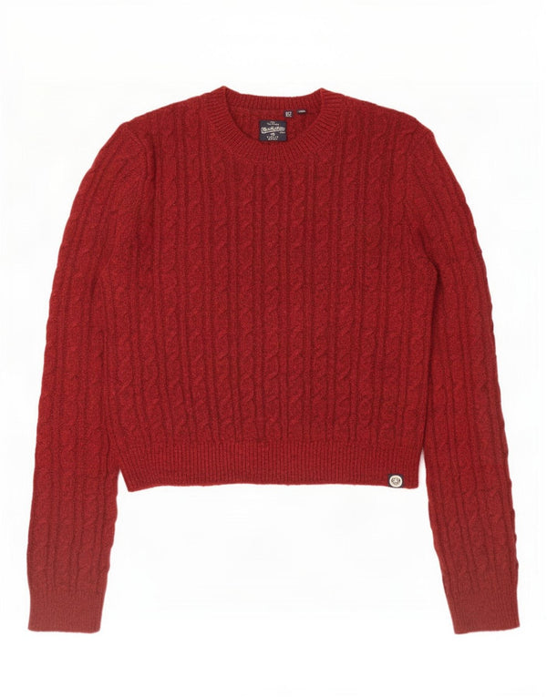 Superdry Womens Crop Jumper Sweater med rund hals UK 10 Small Burgundy