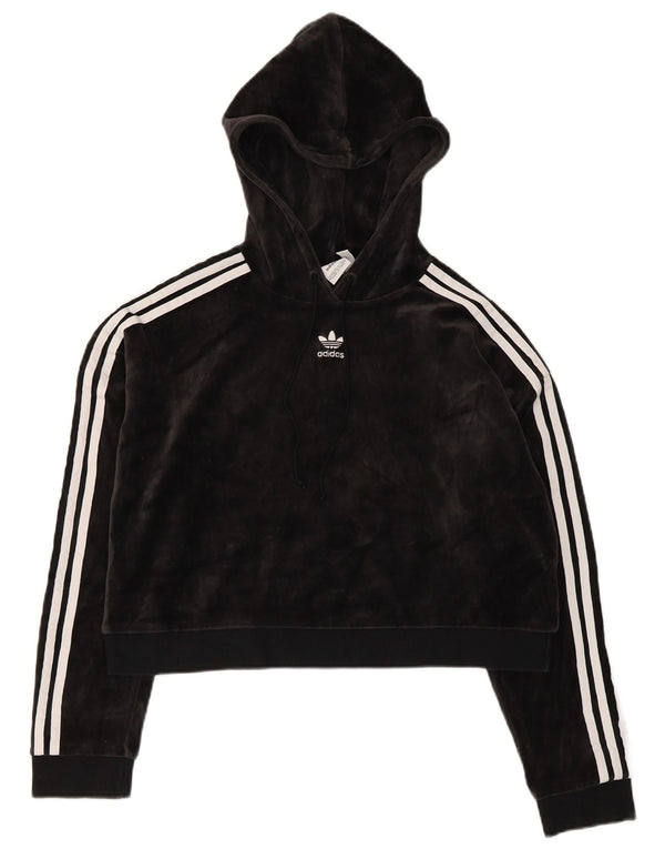Adidas Dame Oversized Crop Velvet Hoodie Jumper UK 8 Small Black Bomuld