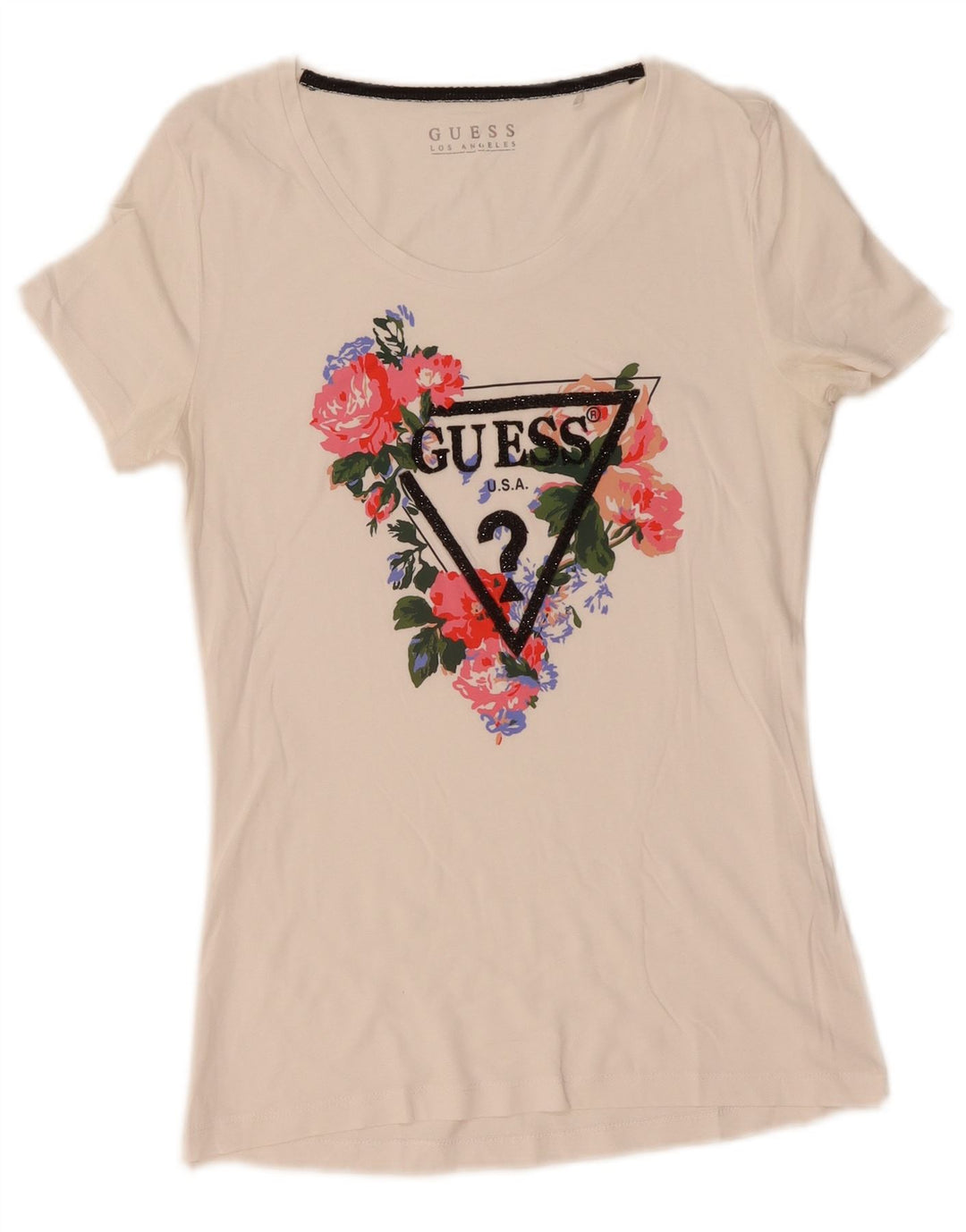 Guess Womens Graphic T-Shirt Top UK 12 Medium White