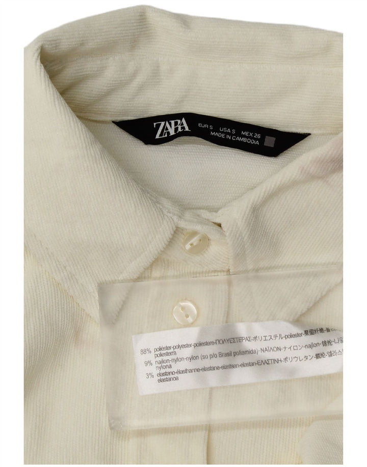 Zara Womens Oversized Corduroy Shirt UK 10 Small Off White Polyester