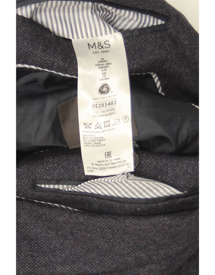 Marks & Spencer Mens 2 Button Blazer Jacket UK 40 Medium Navy Blue Wool