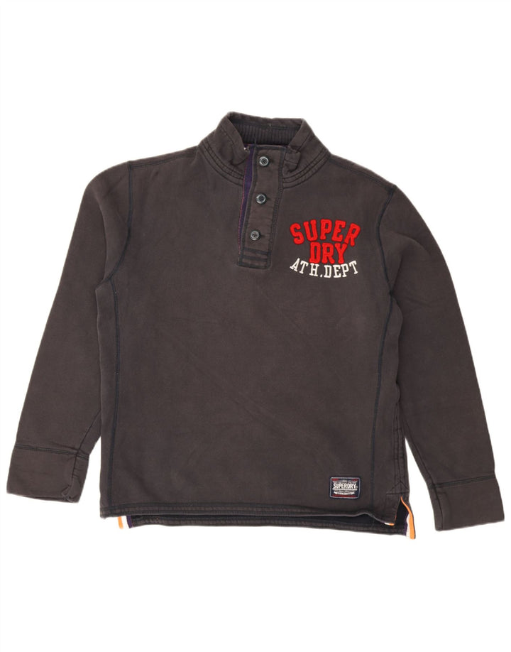 Superdry Mens Graphic Button Neck Sweatshirt Jumper XL Black Cotton