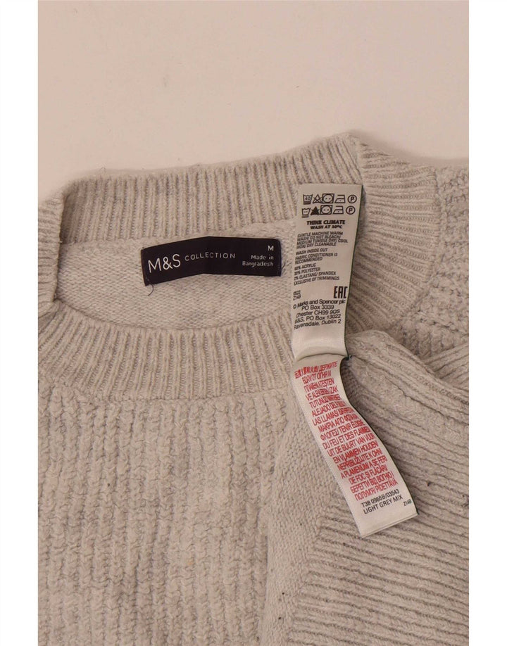 Marks & Spencer Damen Pullover mit Rundhalsausschnitt, UK 14, Mittelgrau gestreift