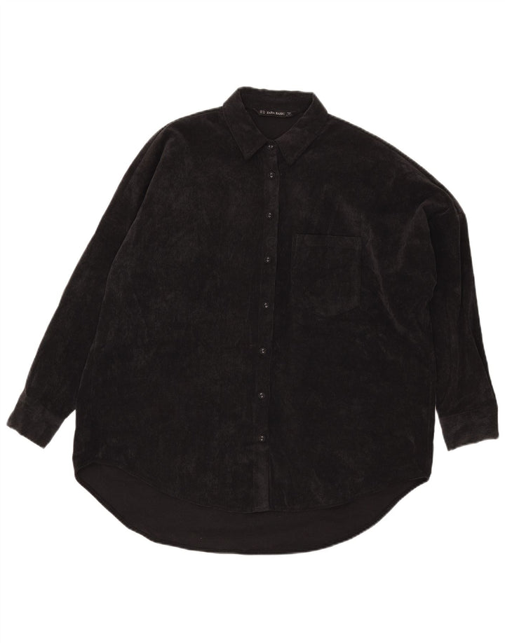 Zara Dame Oversized Corduroy Skjorte UK 6 XS Sort Polyester