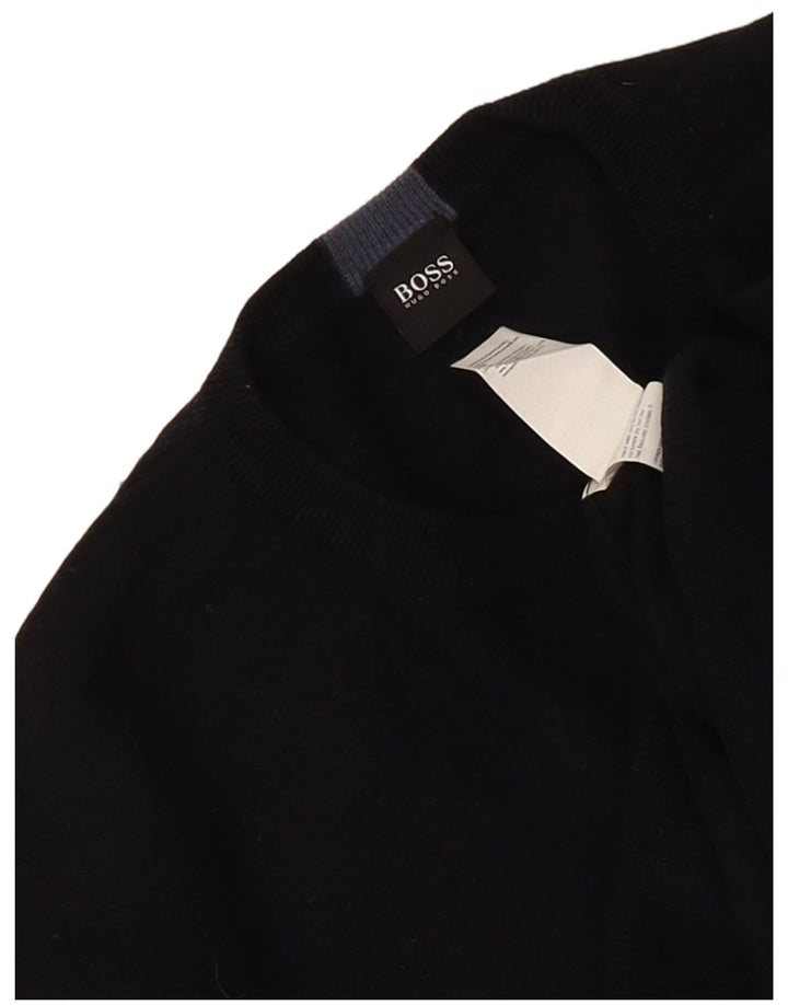 Hugo Boss Mens Crew Neck Jumper Sweater Large Navy Blue Virgin Wool