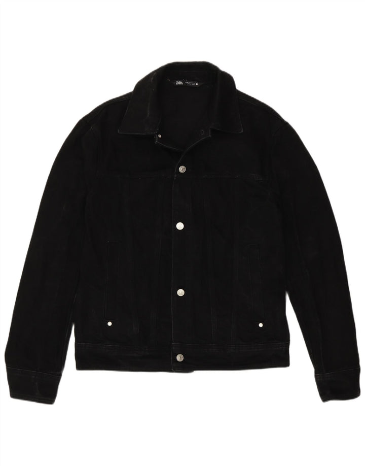 Zara Mens Denim Jacket UK 38 Medium Black Cotton