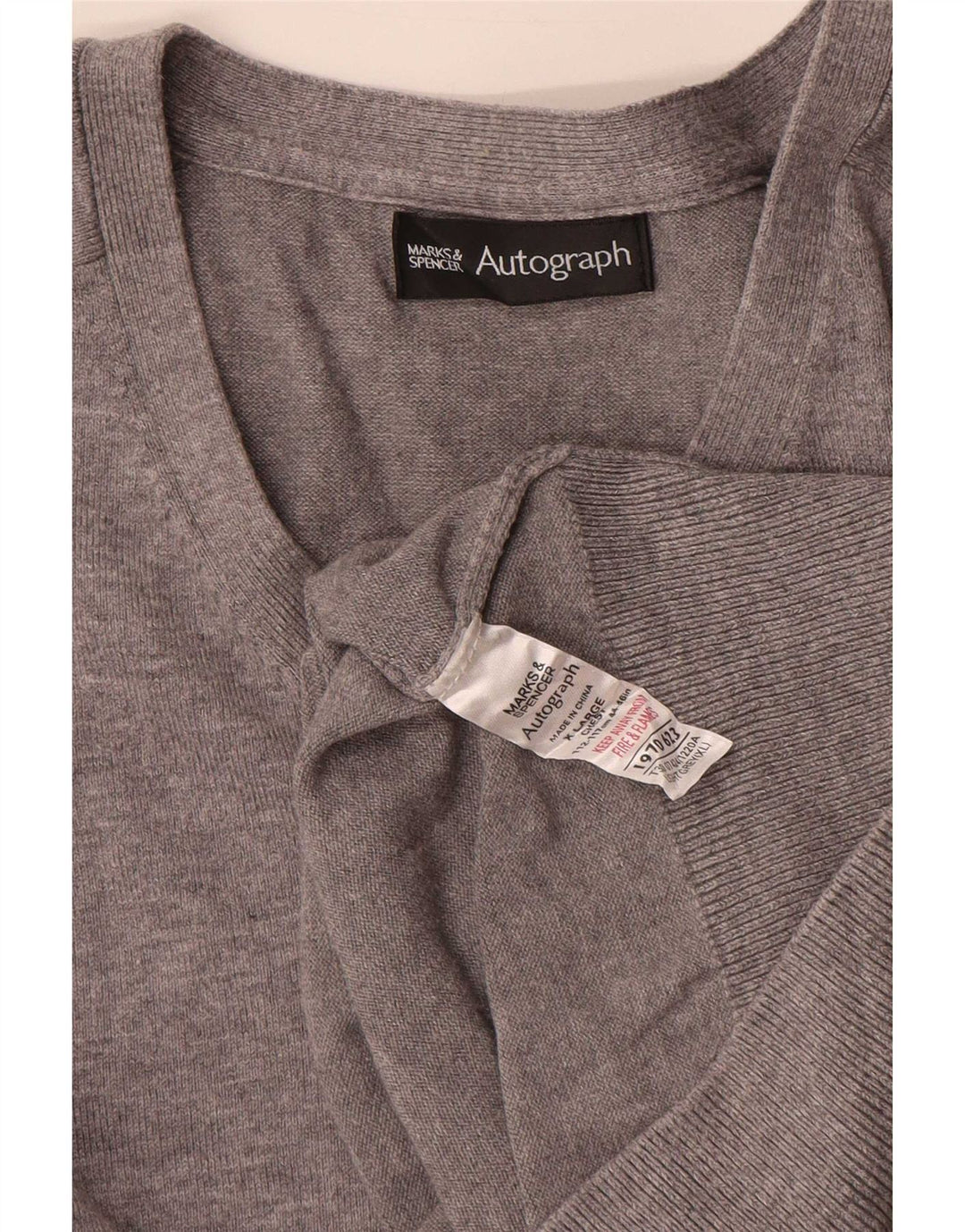 Marks & Spencer Mens Autograph V-Neck Jumper Sweater XL Grey Cotton