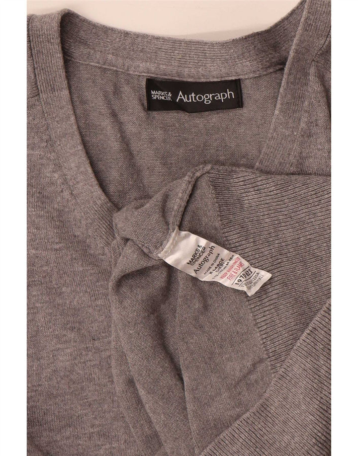 Marks & Spencer Mens Autograph V-Neck Jumper Sweater XL Grey Cotton