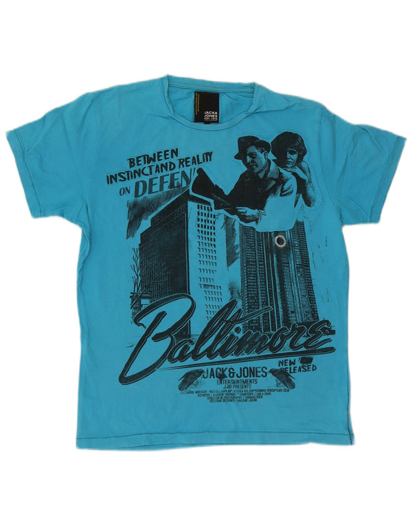 Jack & Jones Mens Baltimore Graphic T-Shirt Top Large Blue Cotton