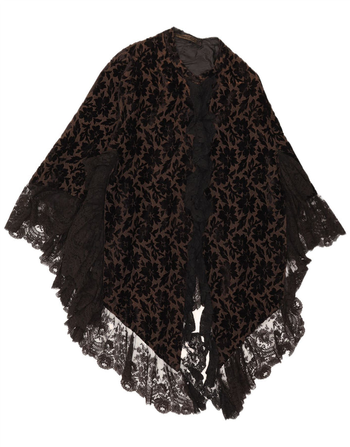Vintage Womens Ruffle Front Poncho Cardigan Top One Size Brown