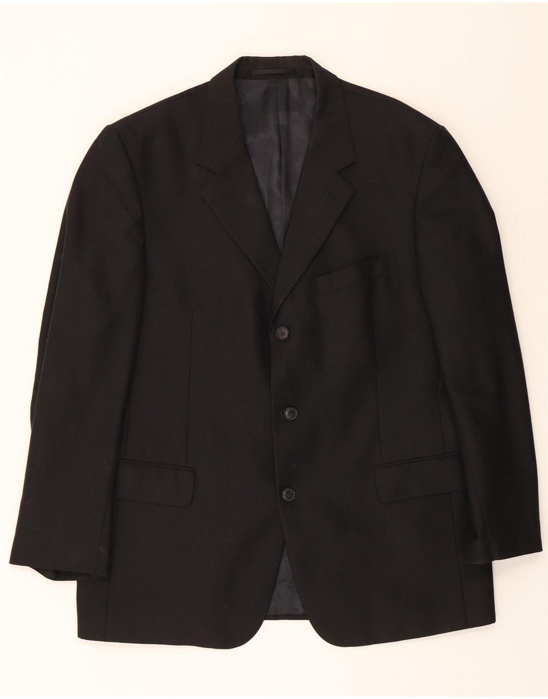 DOUGLAS Mens 3 Button Blazer Jacket UK 44 2XL Black Polyester Vintage Douglas and Second-Hand Douglas from Messina Hembry 