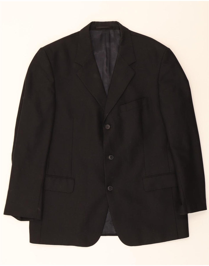 DOUGLAS Mens 3 Button Blazer Jacket UK 44 2XL Black Polyester Vintage Douglas and Second-Hand Douglas from Messina Hembry 