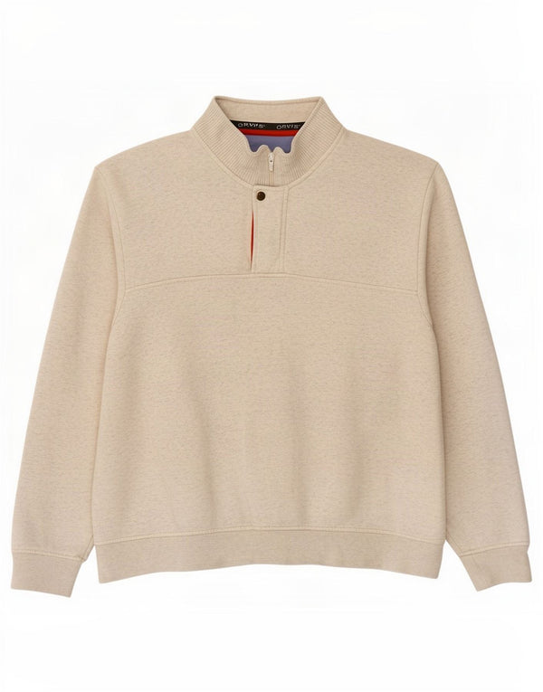 Orvis Mens Zip Neck Sweatshirt Jumper 2XL White Flecked Cotton