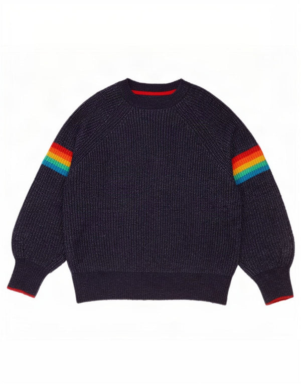 Joules Dame Crew Neck Jumper Sweater UK 14 Large Navy Blue Striped