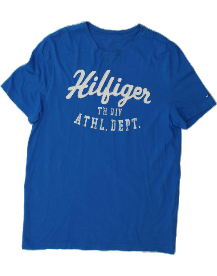 TOMMY HILFIGER Mens Graphic T-Shirt Top Medium Blue Cotton Vintage Tommy Hilfiger and Second-Hand Tommy Hilfiger from Messina Hembry 