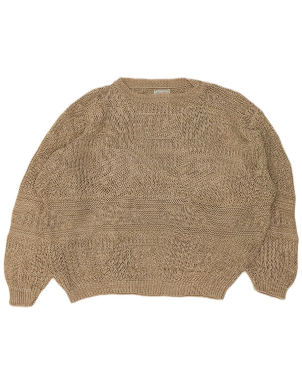 Benetton Mens Loose Fit Boat Neck Jumper Sweater IT 48 Medium Beige Cotton