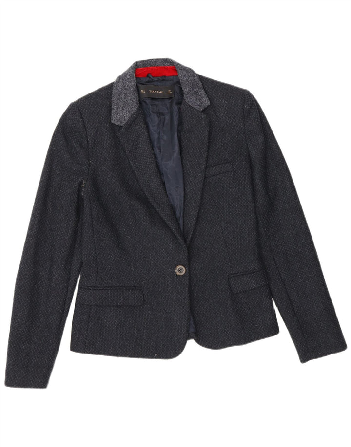 Zara Womens 1 Button Blazer Jacket UK 12 Medium Navy Blue