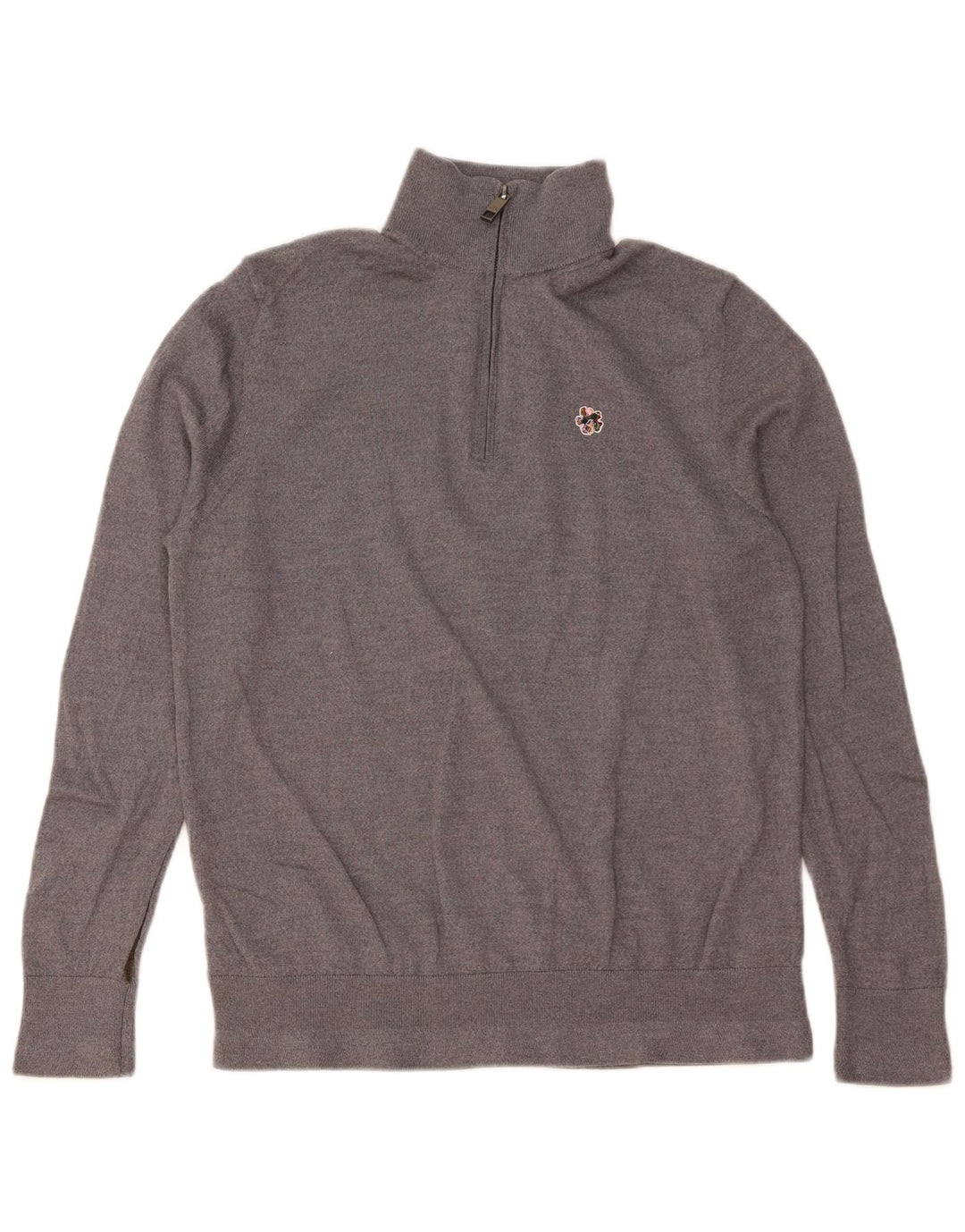 TED BAKER Herre Zip Neck Jumper Sweater Størrelse 6 2XL Grå Uld