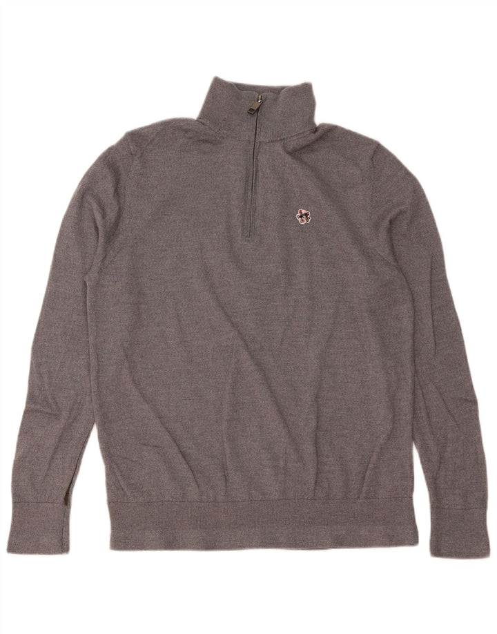 TED BAKER Herre Zip Neck Jumper Sweater Størrelse 6 2XL Grå Uld