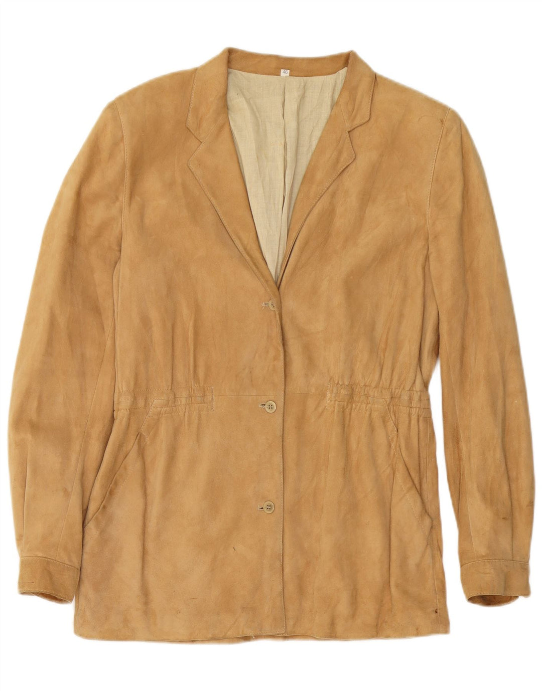 Giacca vintage in pelle scamosciata da donna IT 46 grande in pelle beige