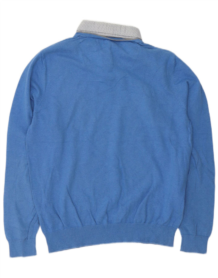 Marks & Spencer Mens Polo Neck Jumper Sweater Medium Blue Classic