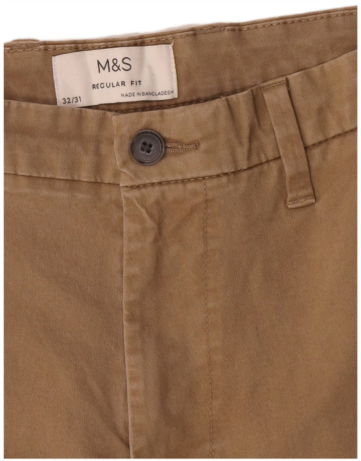 Marks & Spencer Mens Straight Regular Fit Chino Trousers W32 L31 Brown