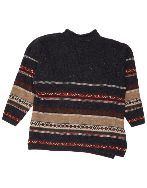 vintage Mens Turtle Neck Jumper Pull Moyen Bleu Marine Rayé Acrylique