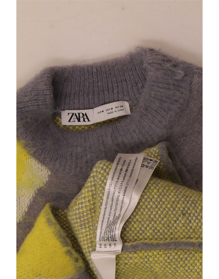 Zara Womens Turtle Neck Jumper Sweater UK 14 Medium Grey Colourblock