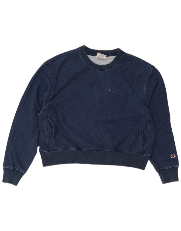 Champion Womens Crop Oversized Sweatshirt Jumper UK 14 Medium Navy Blue