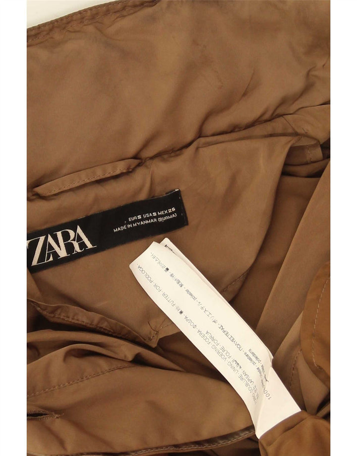 Zara Dame Hætte Oversized Trench Coat UK 10 Lille brun polyester
