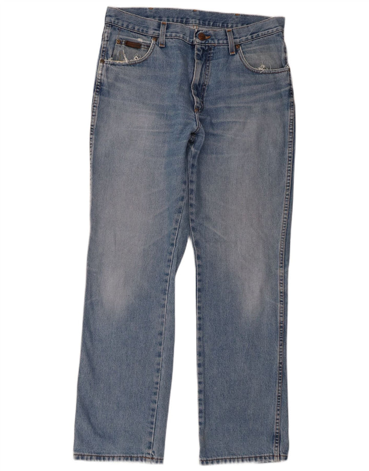 Wrangler Mens Regular Fit Straight Jeans W34 L32 Blue Cotton